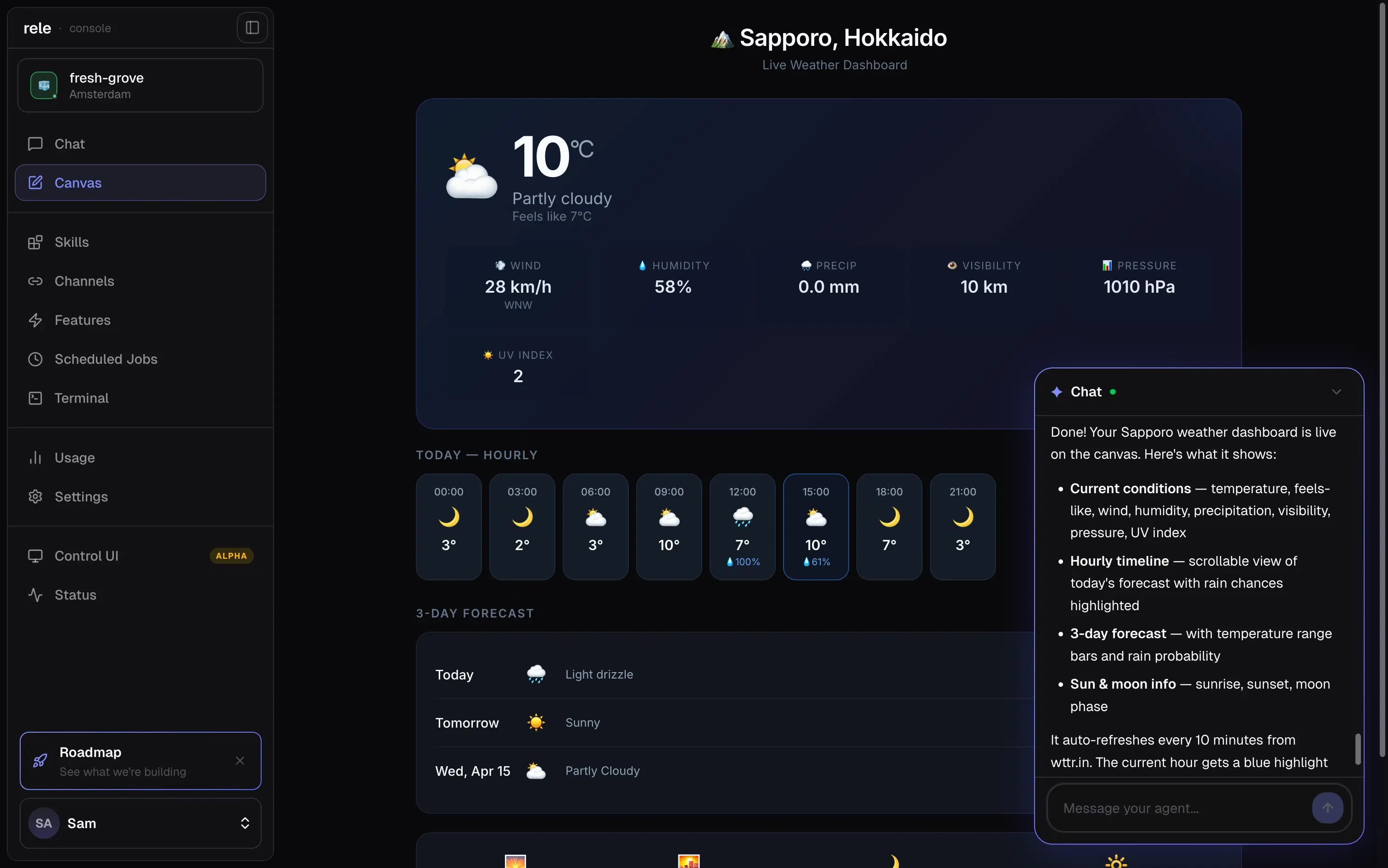 Agent-built canvas in Rele